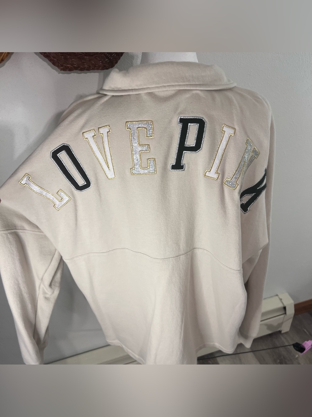 PINK Victoria's Secret Cream LOVE PINK Appliqué Jacket
